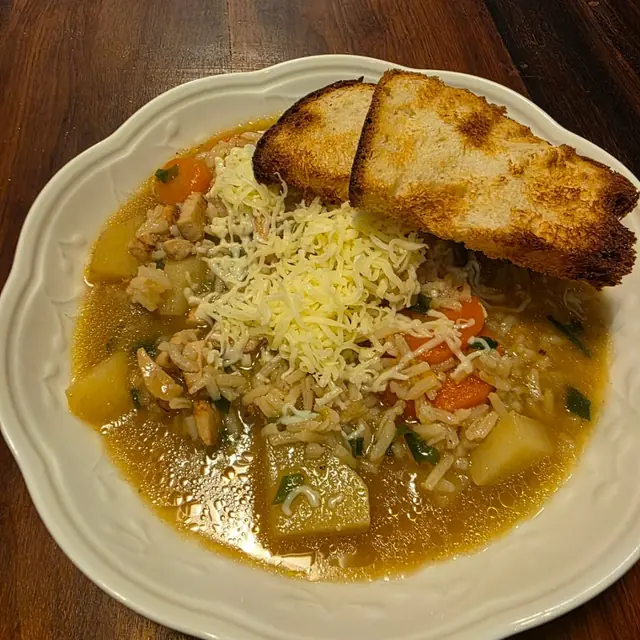 Sopa de frango com arroz e legumes